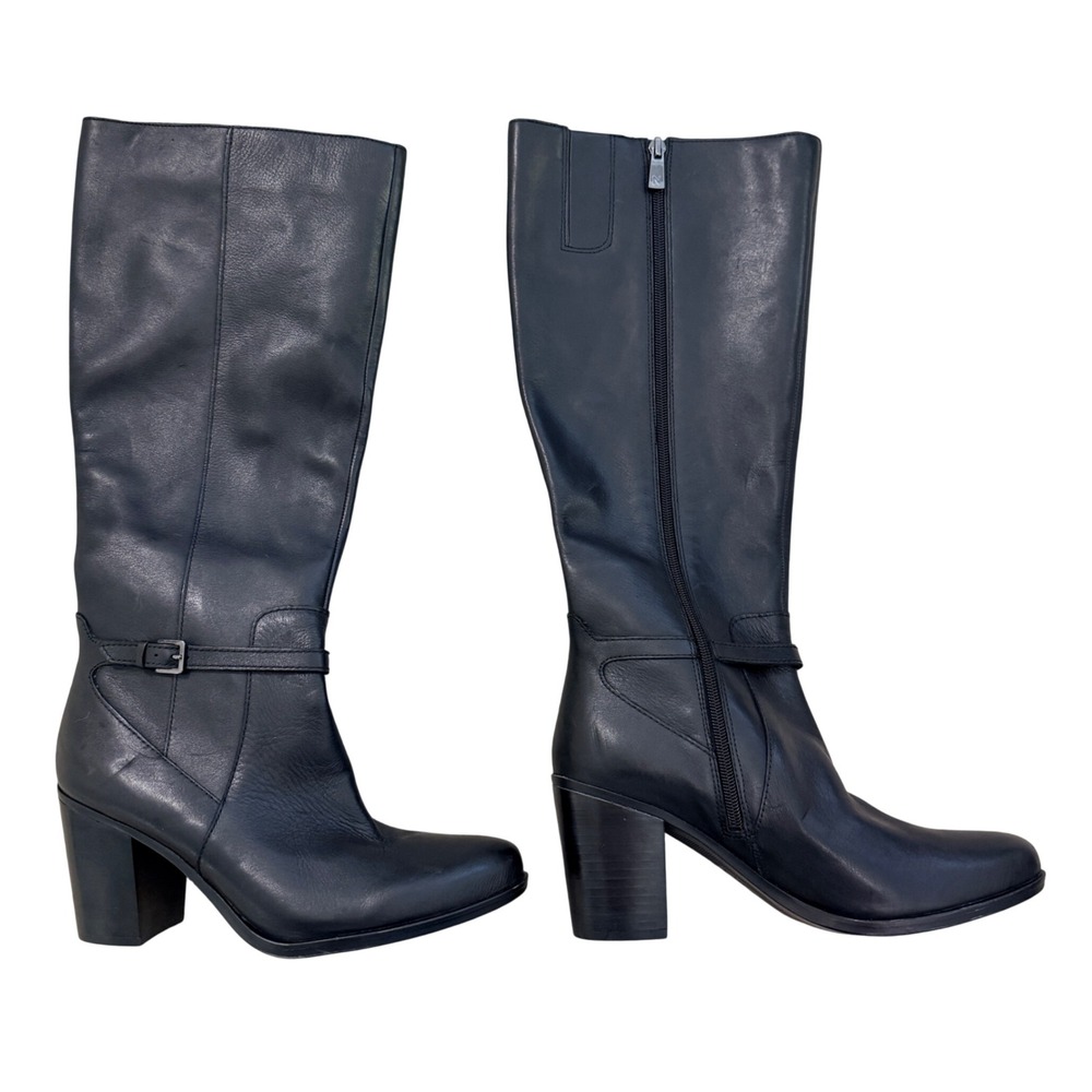 Naturalizer Kalina Tall Boots Womens 9.5M Black Leather Block Heel Knee High
